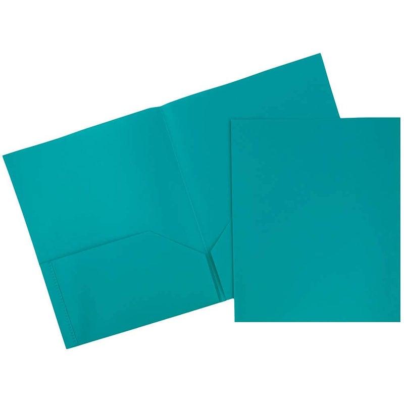 JAM PAPER Plastic 2 Pocket POP Folders - Durable School Folders - Teal Blue - 6/Pack - Image 1